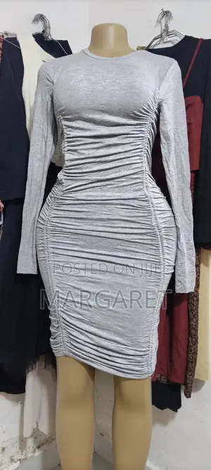 Grey Long Sleeve Ruched Body Corn Dress