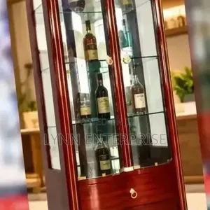 Wooden Display Cabinet Labeled Model 2001 With 4 Glass Shelves