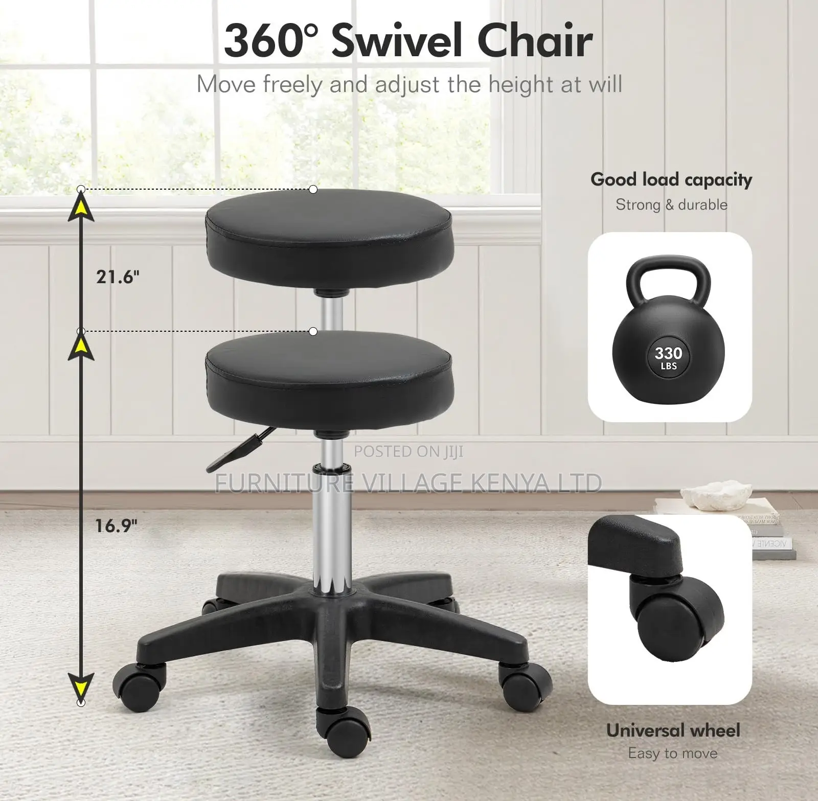 Bar Stool; Adjustable Round Portable Leather Bar Stool