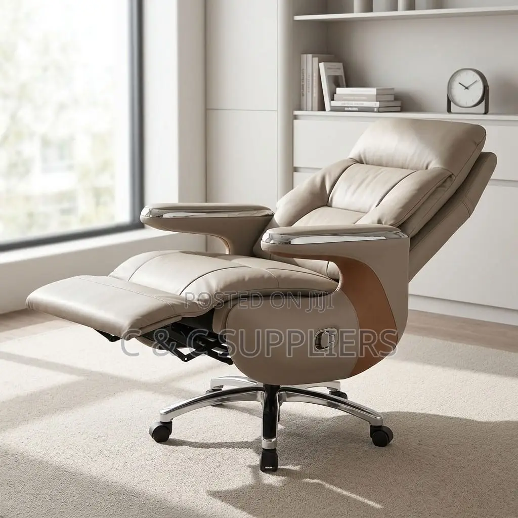 Executive Brown Leather Chair With Footrest