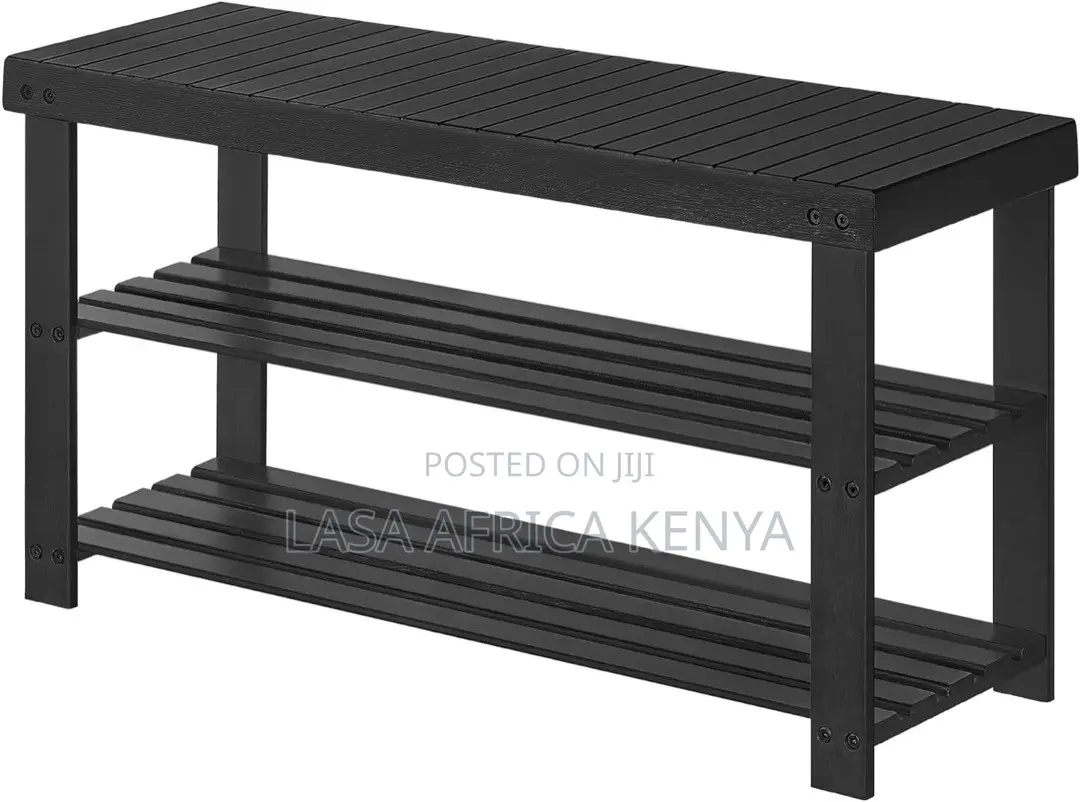 LASA 3-Tier Bamboo Shoe Bench, Black, 90 X 28.7 X 45.3cm - Entryway Sh