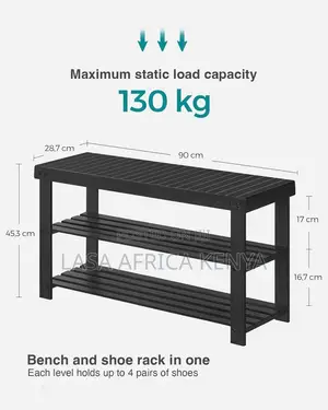 LASA 3-Tier Bamboo Shoe Bench, Black, 90 X 28.7 X 45.3cm - Entryway Sh