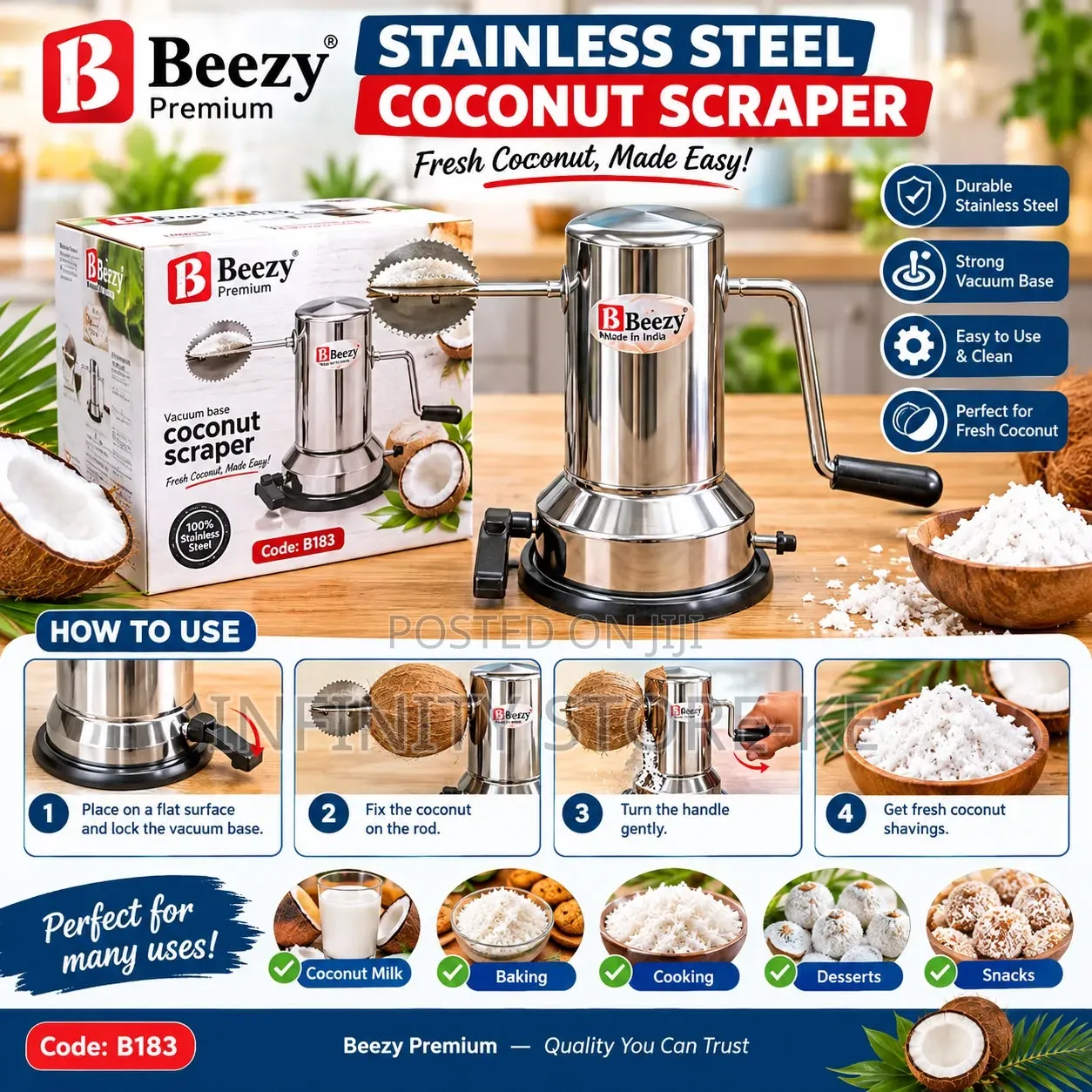 Premium Stainless Steel Coconut Scraper