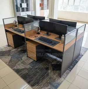 Workstation; 4 Way Brown Modular 4 Seater Workstation Desk