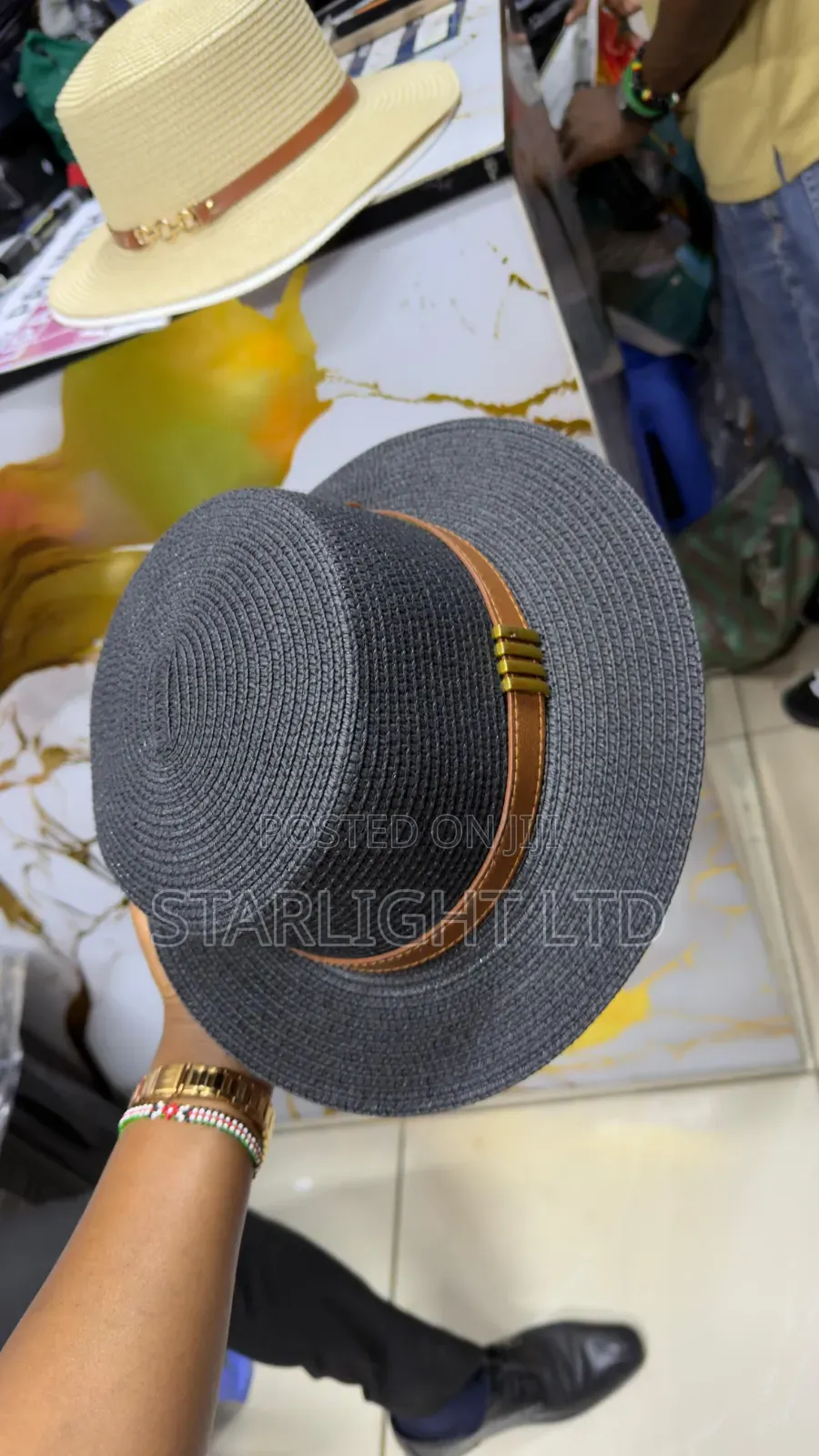 Packable Woven Straw Sun Visor With Faux-Leather Band
