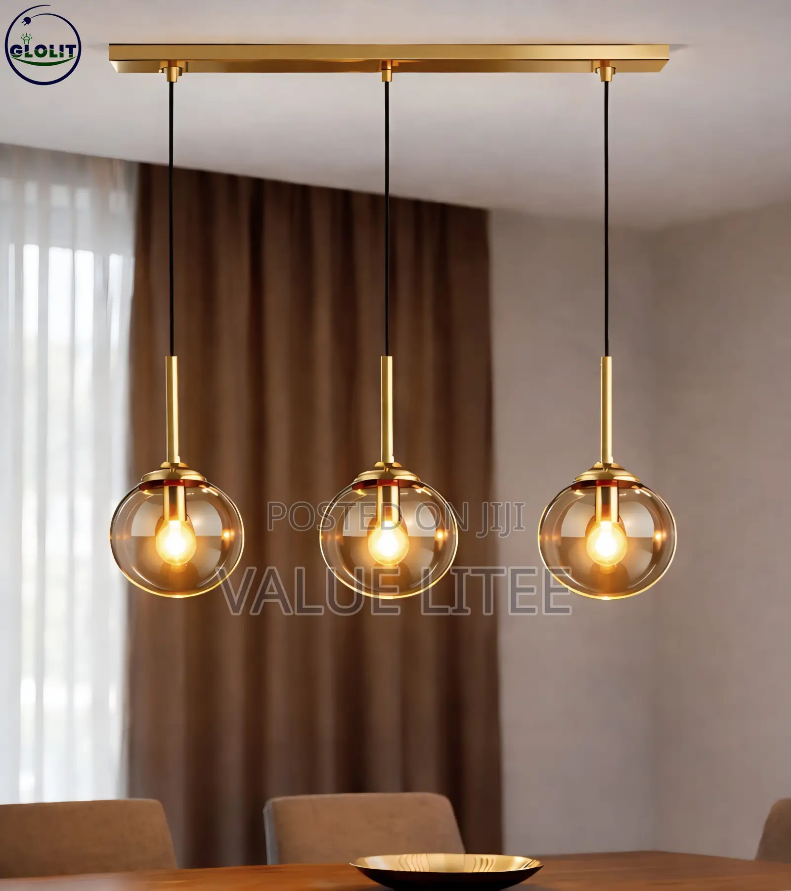 3 Pendant Gold Base Straight Chandelier