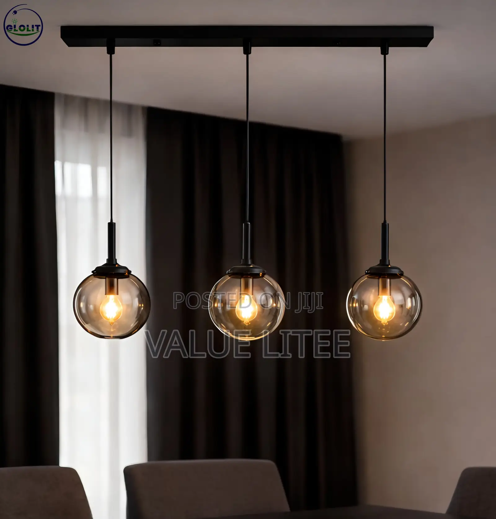 3 Pendant Straigh Black Chandelier