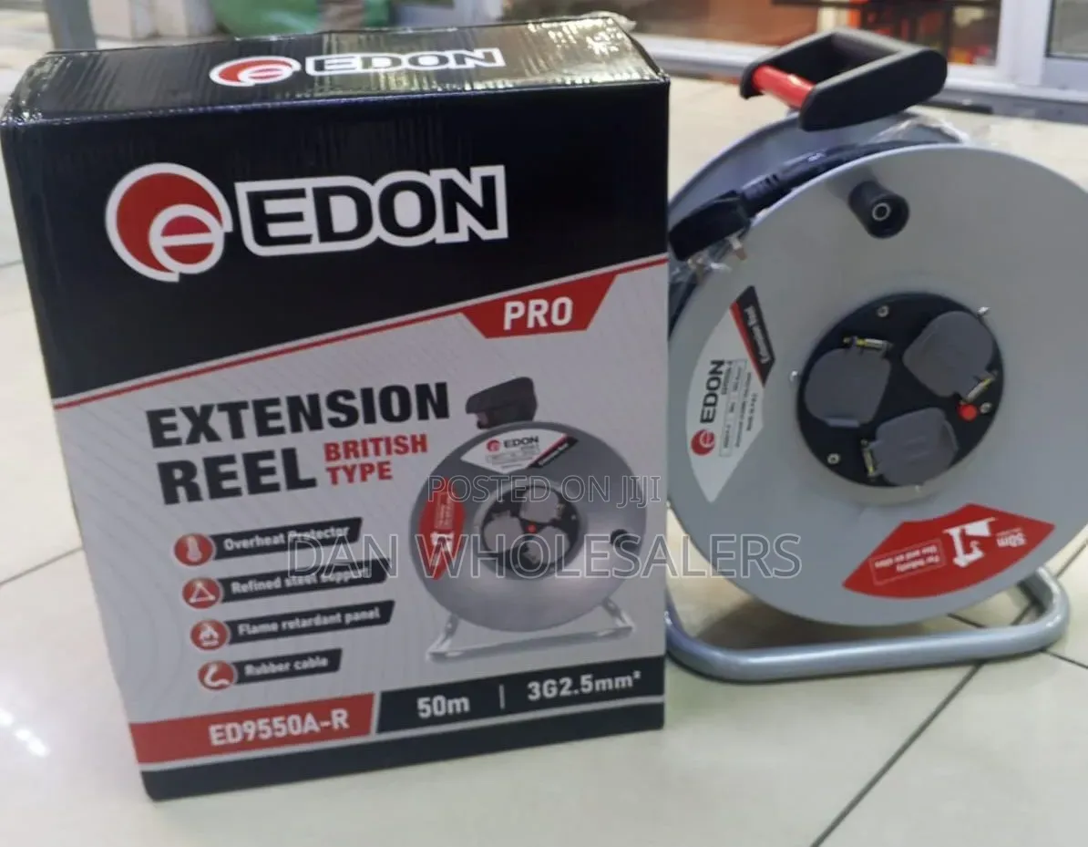 EDON Pro 50M Extension Reel 2.5mm Thick Rubber Cable 3 Sockets