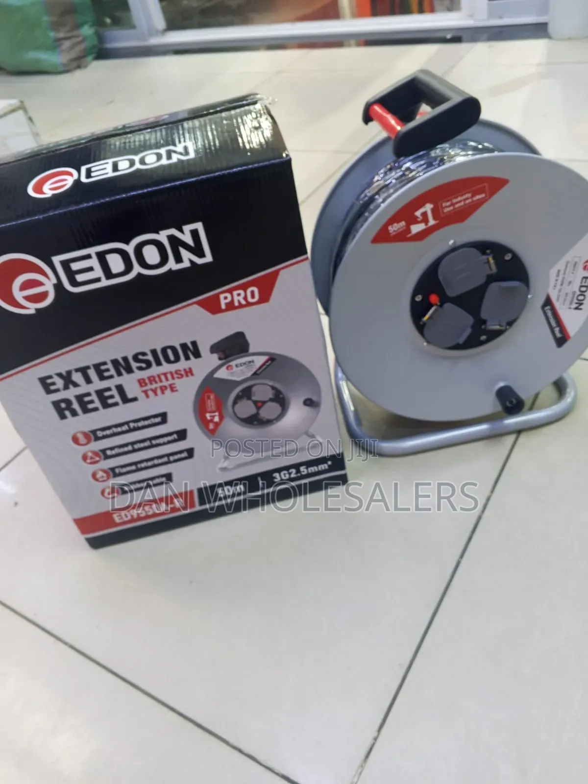 EDON 50 Meters Heavy Duty Cable Reel British Type Sockets