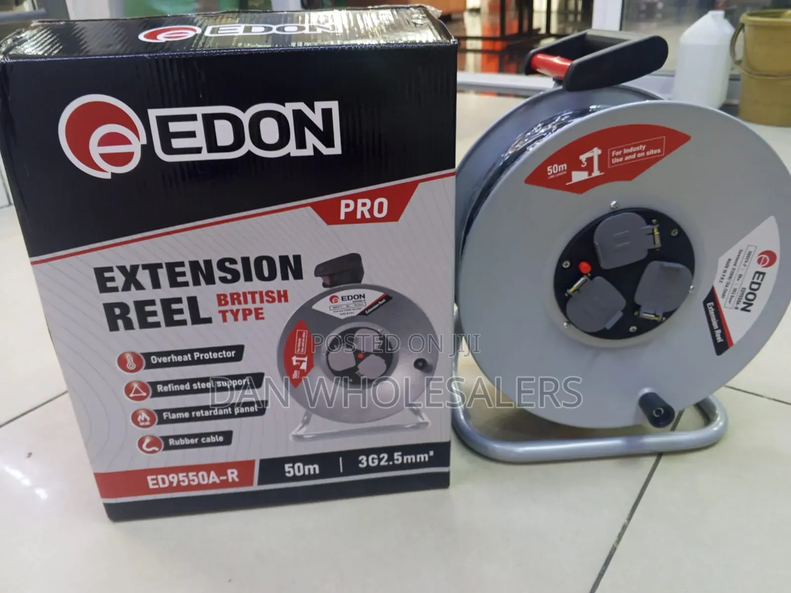 EDON 50 Meters Heavy Duty Cable Reel British Type Sockets