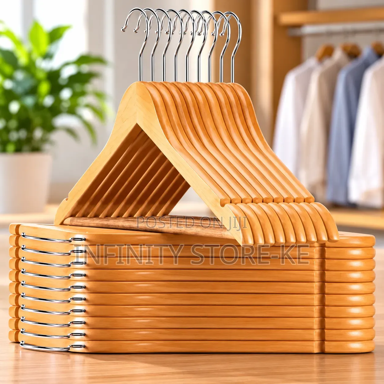 Premium Wooden Clothes Hangers With Non-Slip Bar for Wardrobe Storage