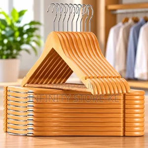 Premium Wooden Clothes Hangers With Non-Slip Bar for Wardrobe Storage