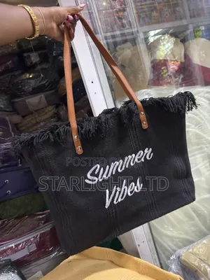 Summer Vibes" Fringe Canvas Tote Bag