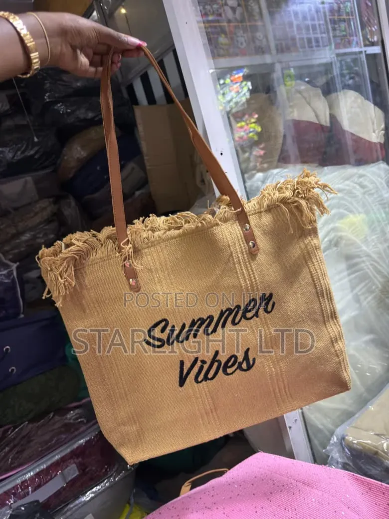Summer Vibes" Fringe Canvas Tote Bag