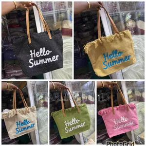 Frayed Edge Canvas Beach Bag With Cursive Slogan