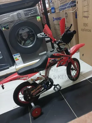 Red Motocross-Size 16 Kids' Bicycle With Training Wheels