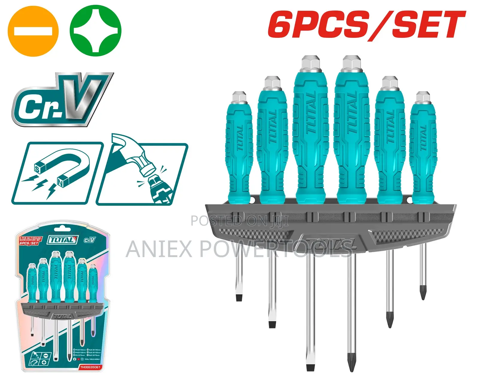 Total THGSS35061 6Pcs Go-Through Screwdriver Set