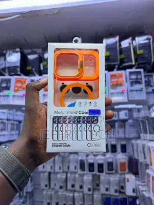 Transparent iPhone 17 Pro Max Metal Stand Case With Orange