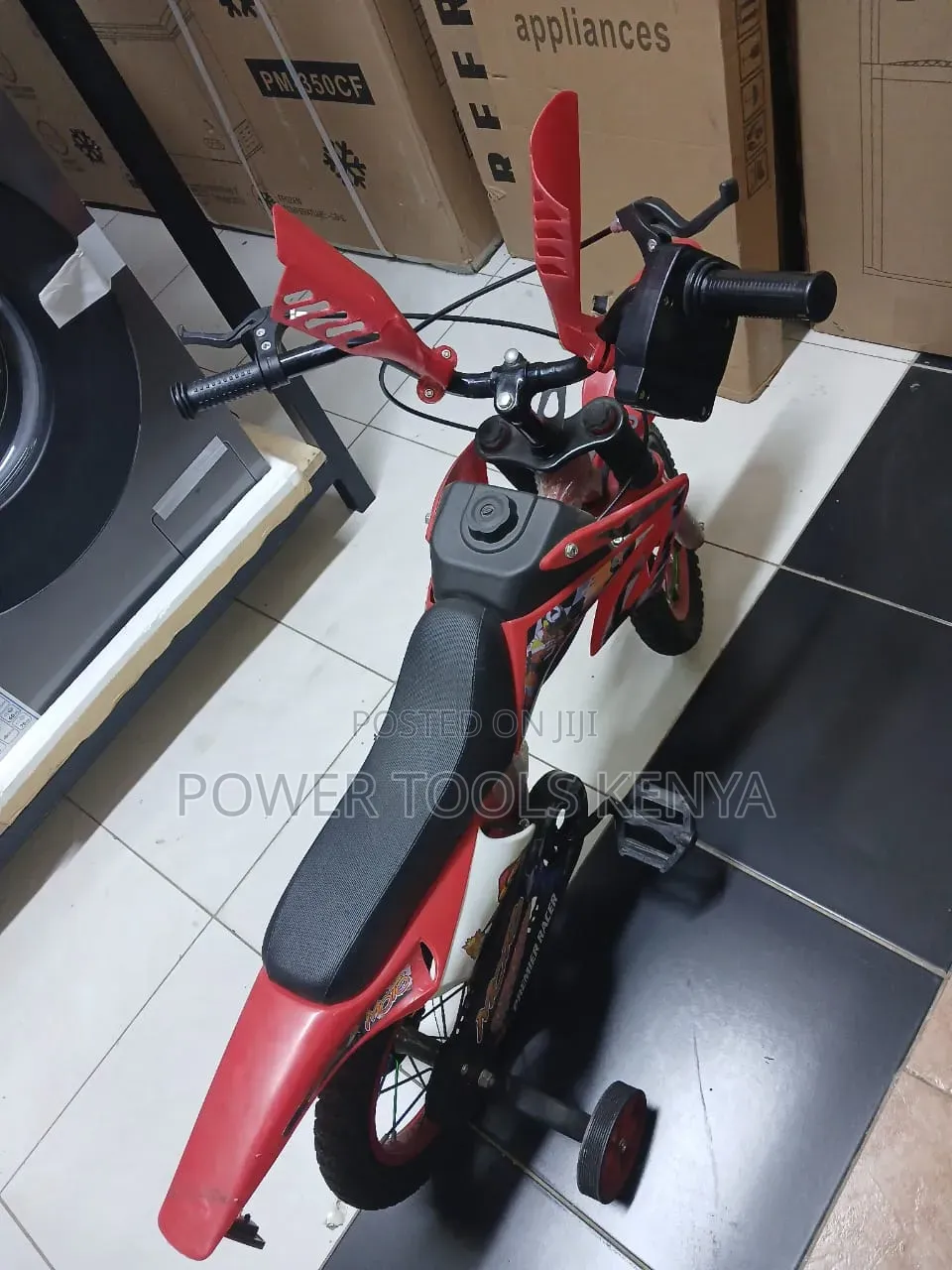Red Motocross-Size 16 Kids' Bicycle With Training Wheels