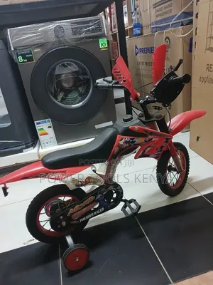 Red Motocross-Size 16 Kids' Bicycle With Training Wheels