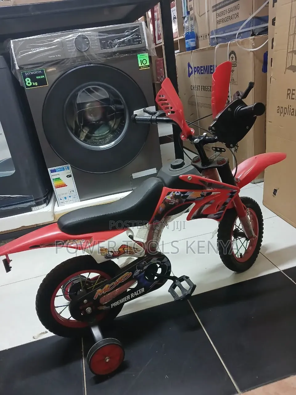 Red Motocross-Size 16 Kids' Bicycle With Training Wheels