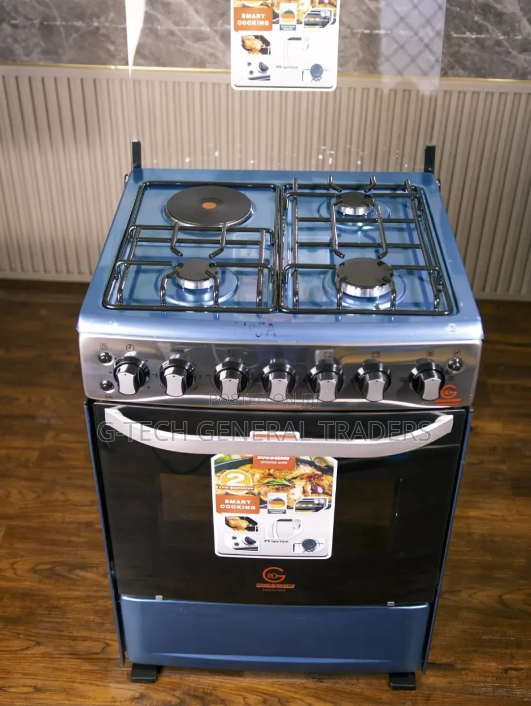 Eurochef Gas Cooker 60×65 3 Gas Burners and 1 Electric Hotplate