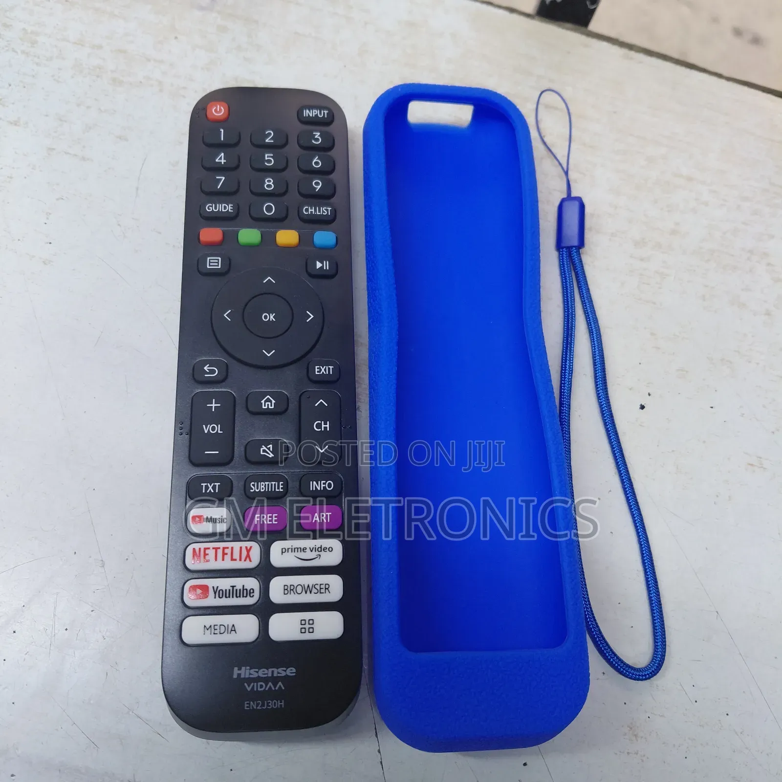 Original Hisense Vidaa Remote With Silicone Case( Blue) Batteries.