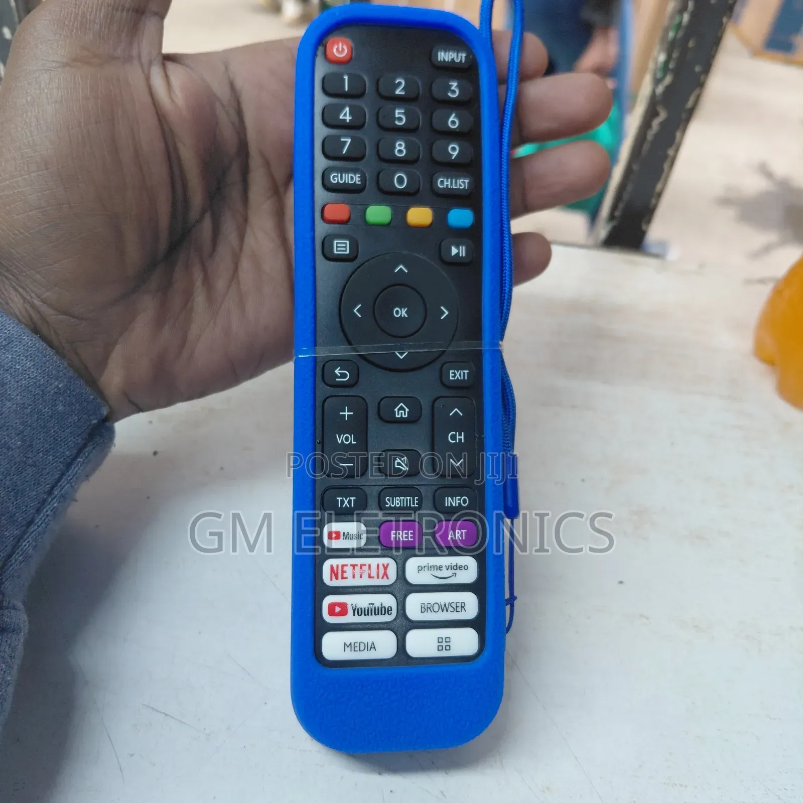 Original Hisense Vidaa Remote With Silicone Case( Blue) Batteries.