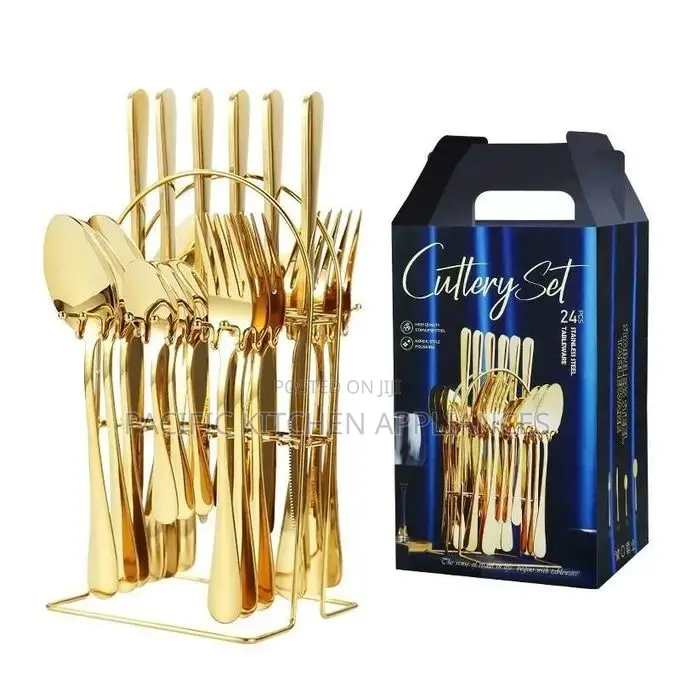 24 Pieces Flatware Set, Stainless Steel Gold Cutlery Set