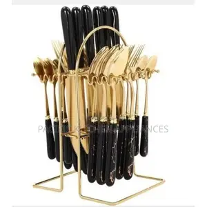 24pcs Marble Black Flatware Sets,Stainless Steel Cutlery Set