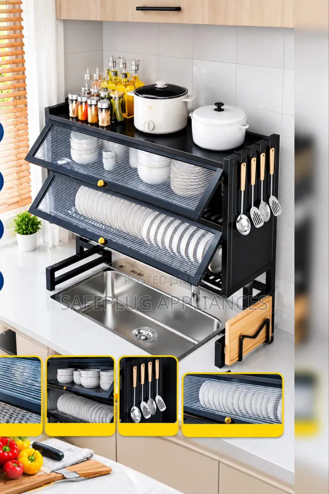 Double Layer Over the Sink Dish Rack With Glass Acrylic Cover 85CM