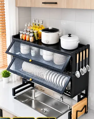 Double Layer Over the Sink Dish Rack With Glass Acrylic Cover 85CM