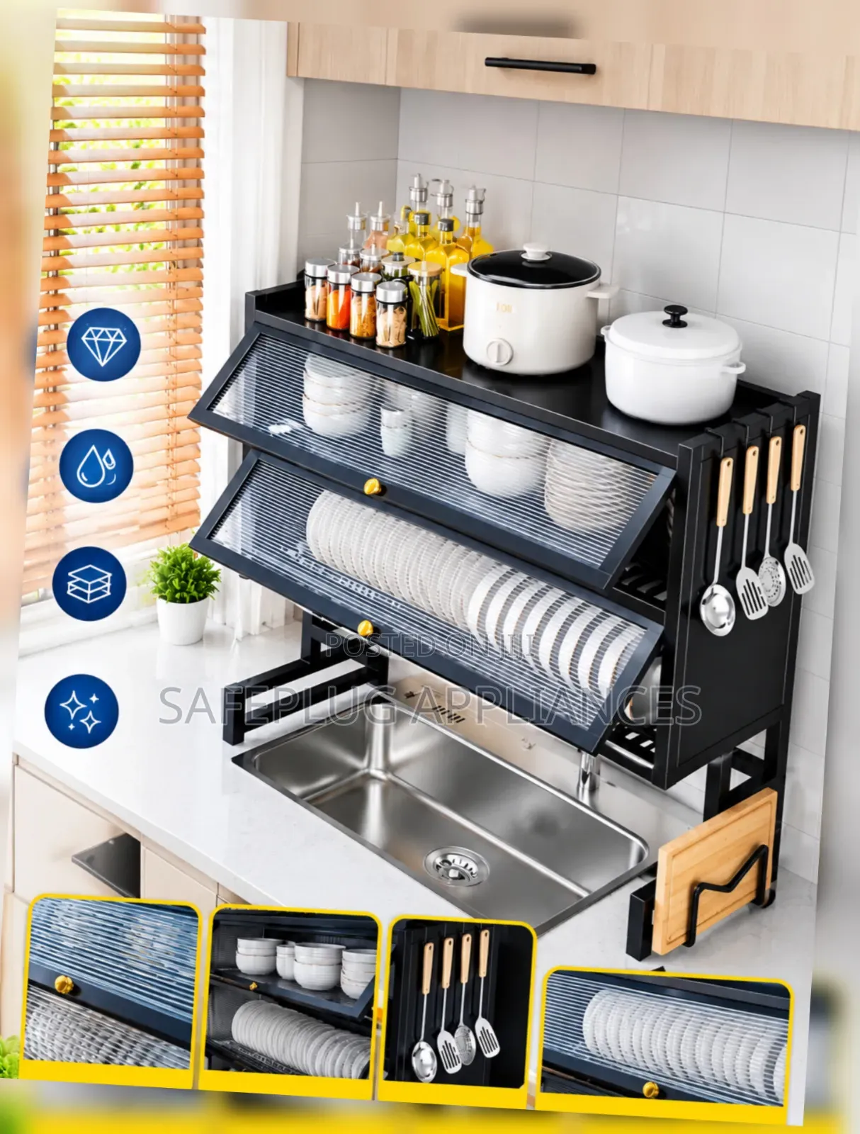 Double Layer Over Sink Dish Organizer With Acrylic Glass Cover 85CM