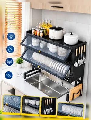 Double Layer Over Sink Dish Organizer With Acrylic Glass Cover 85CM