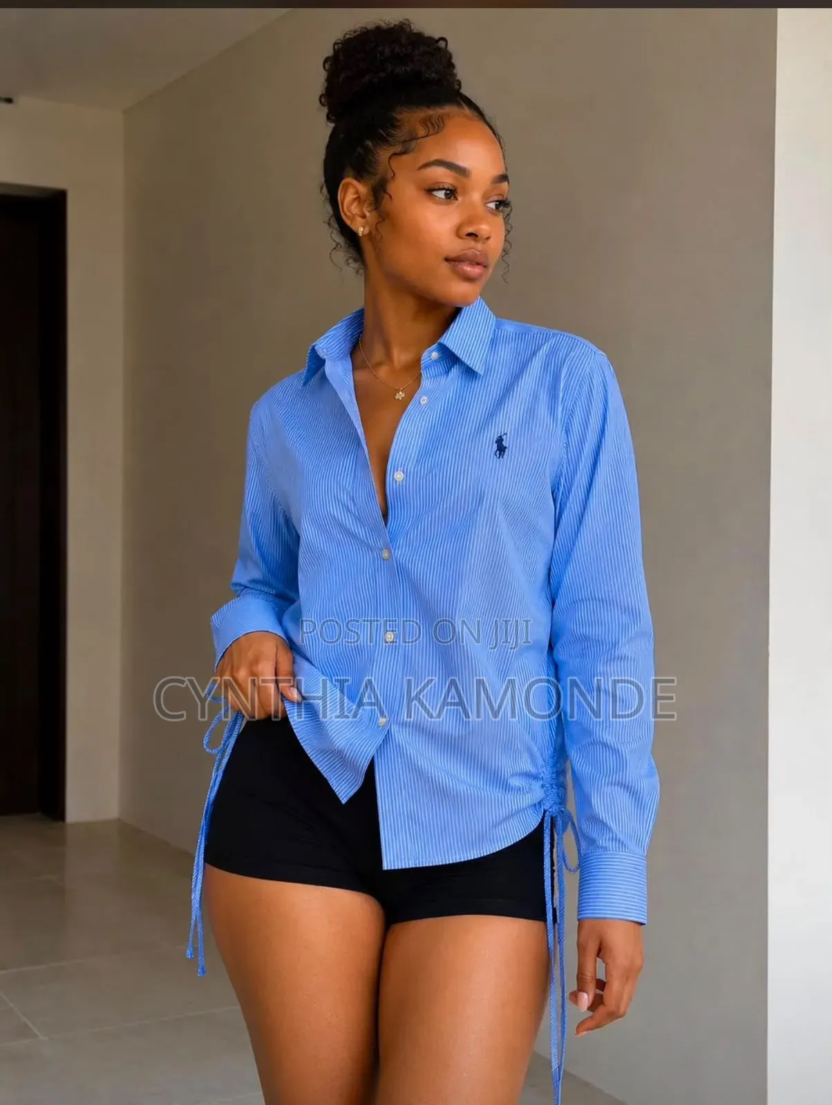 Drawstring Hem Stripped Shirt