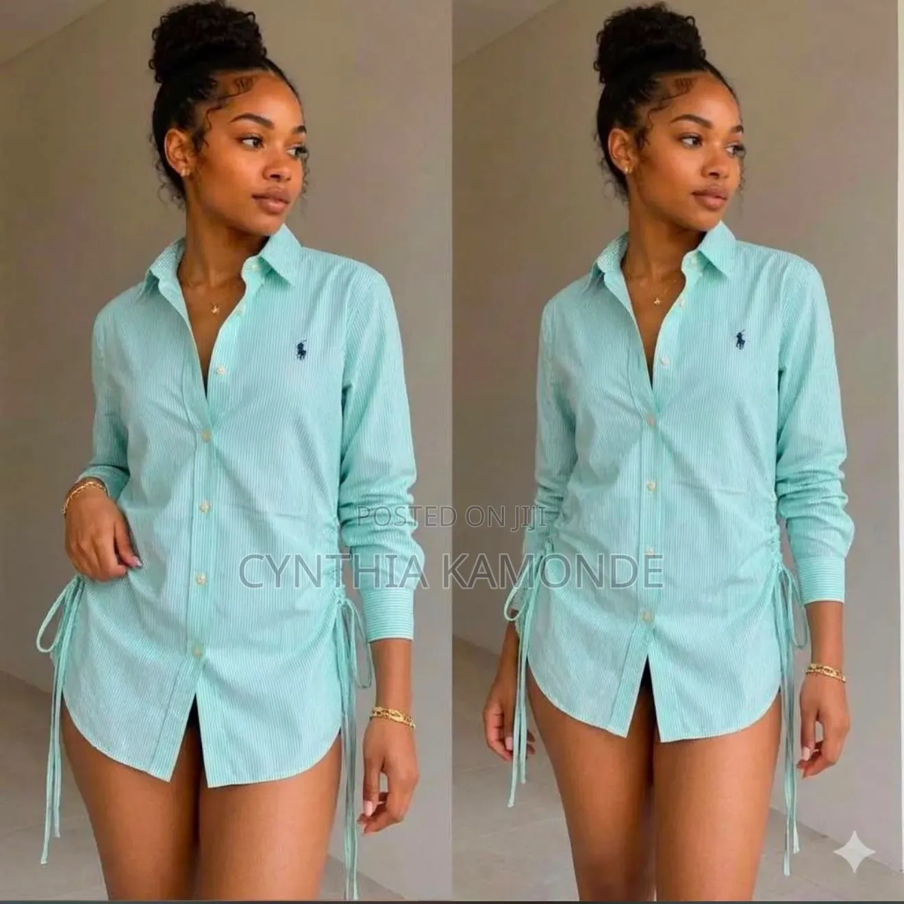 Drawstring Hem Stripped Shirt