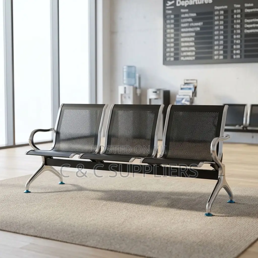 3-Link Non Padded Black Hospital Bench.
