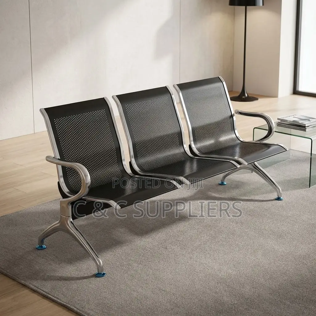3-Link Non Padded Black Hospital Bench.