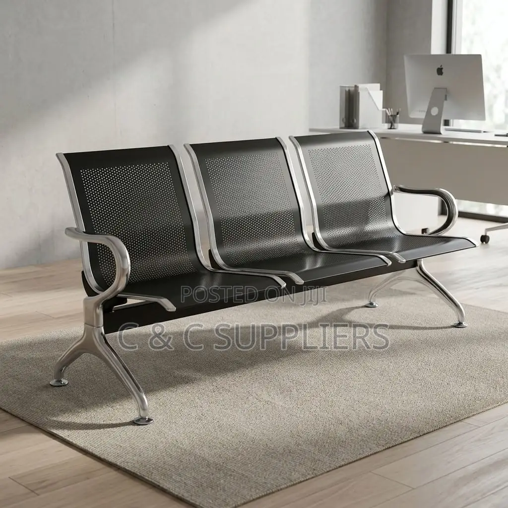 3-Link Non Padded Black Hospital Bench.