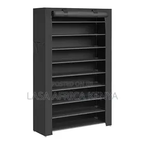 LASA Black 10-Tier Shoe Rack With Dustproof Fabric Cover - Space-Savin