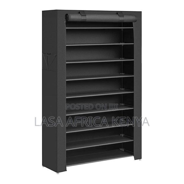 LASA Black 10-Tier Shoe Rack With Dustproof Fabric Cover - Space-Savin