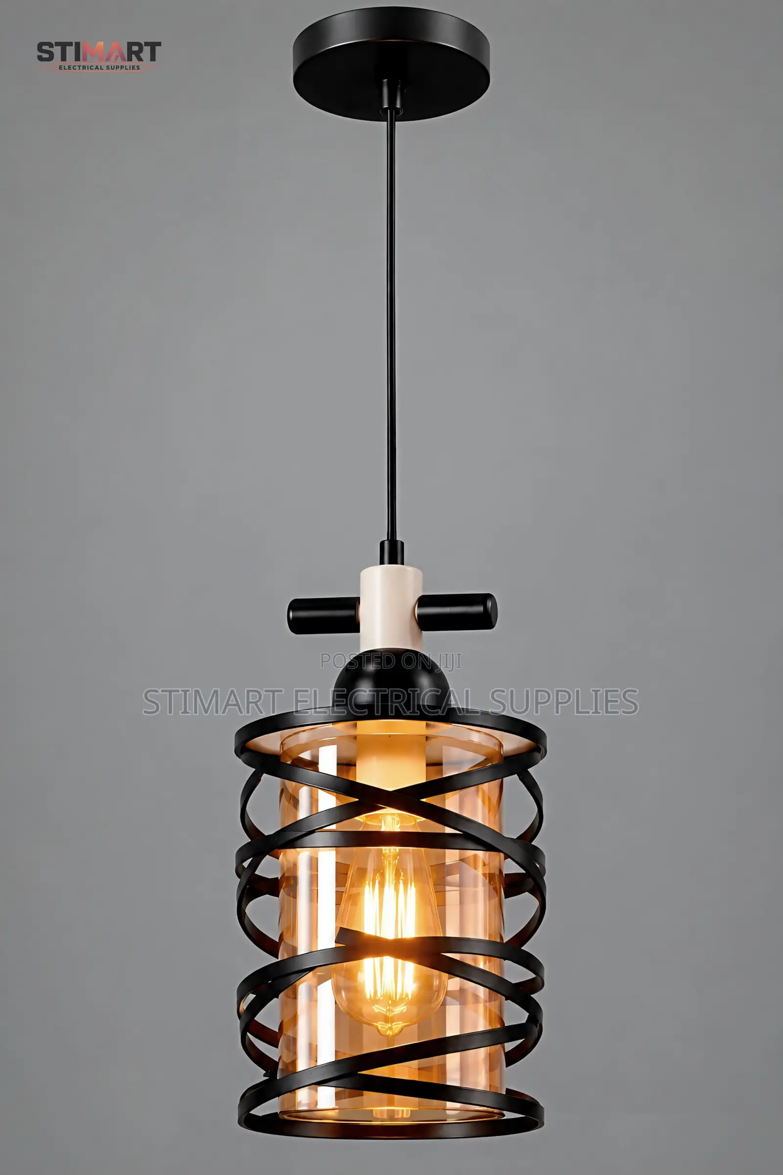Modern Black Spiral Cage Pendant Light