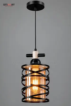 Modern Black Spiral Cage Pendant Light