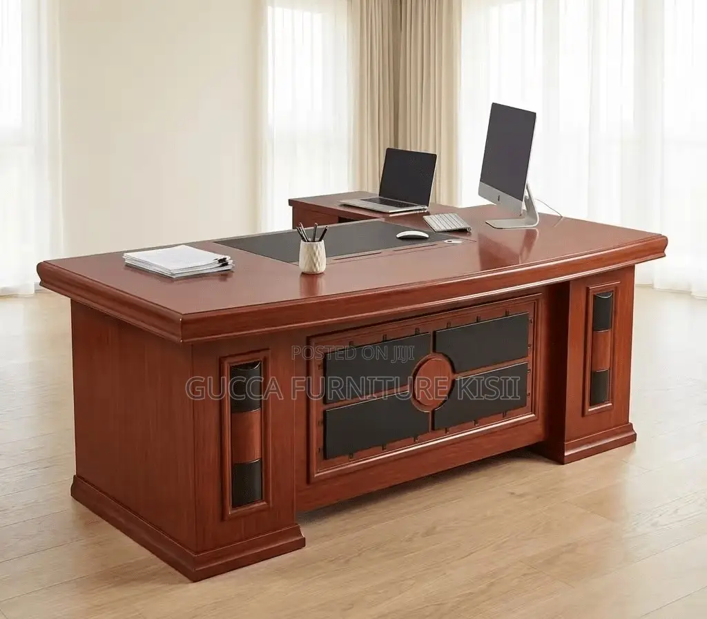 Curved Front Mahogany Finish 180cm Desk