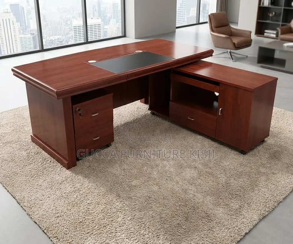 Curved Front Mahogany Finish 180cm Desk