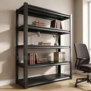 5 Tier Black Metallic Bookshelf