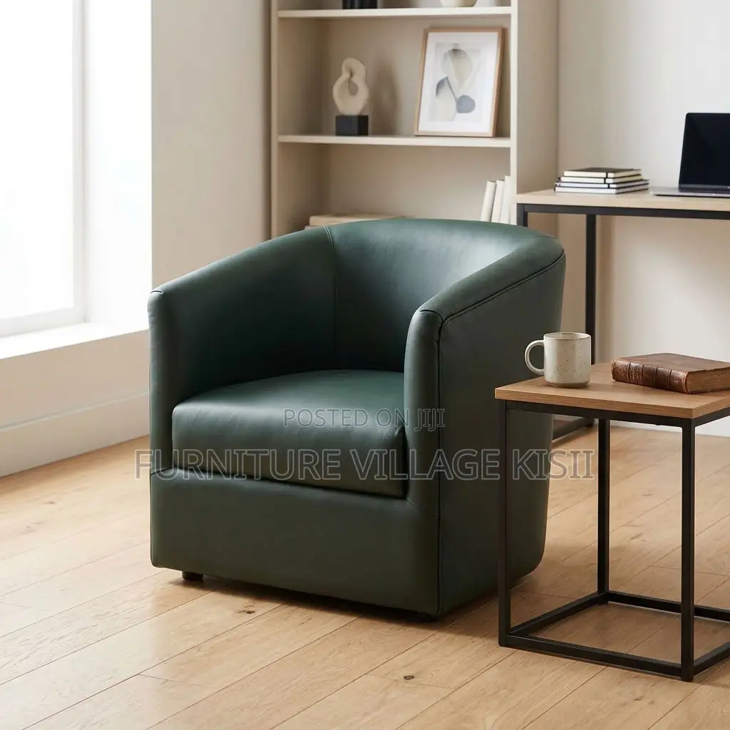 Faux Leather Barrel Arm Chair