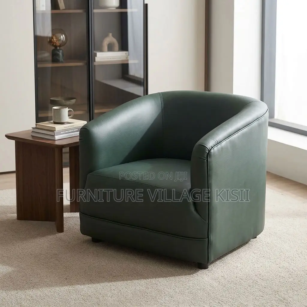 Faux Leather Barrel Arm Chair