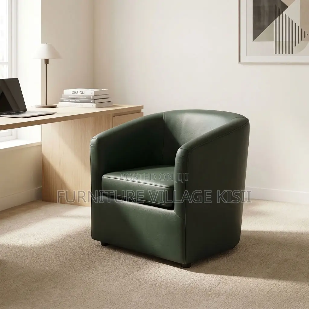 Faux Leather Barrel Arm Chair