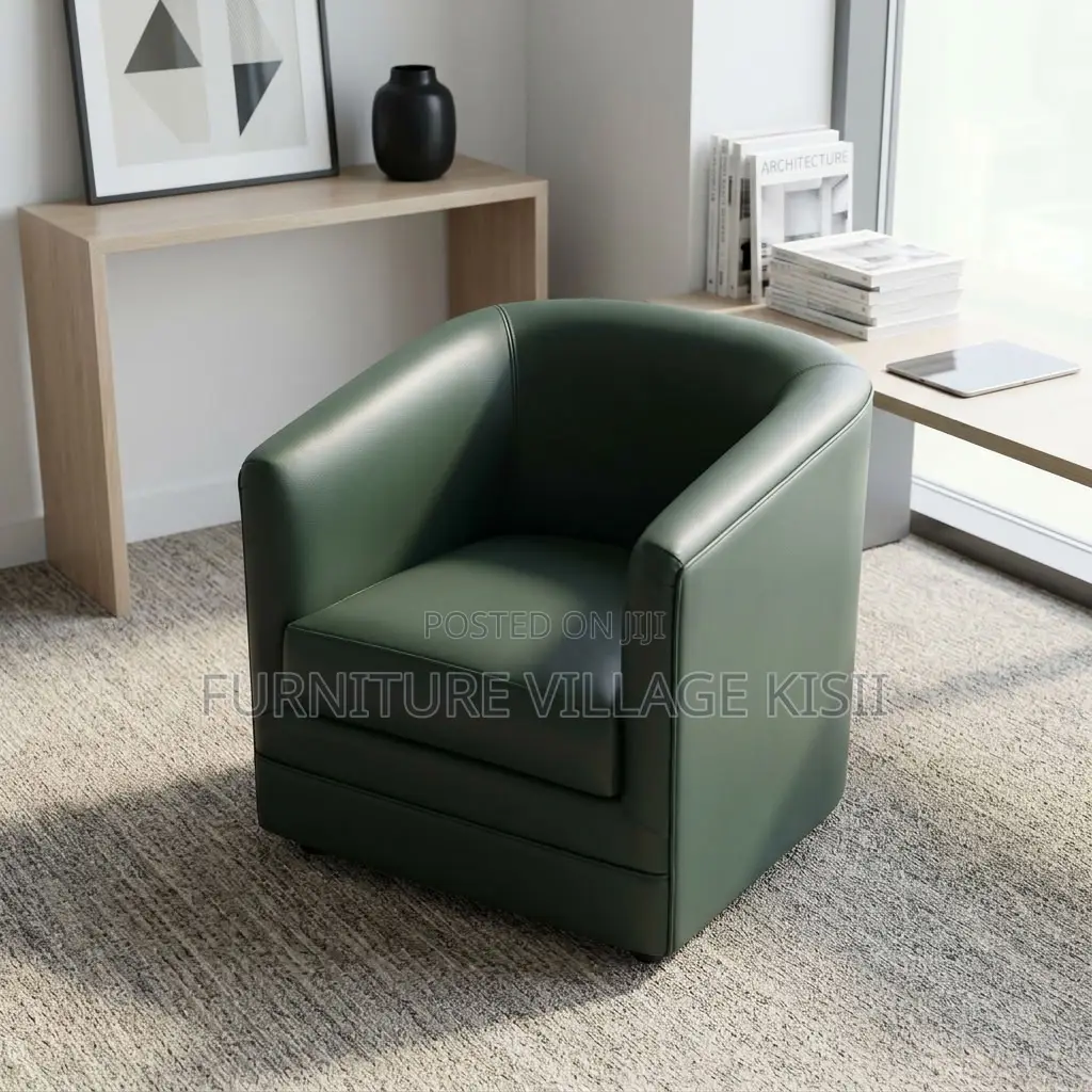 Faux Leather Barrel Arm Chair